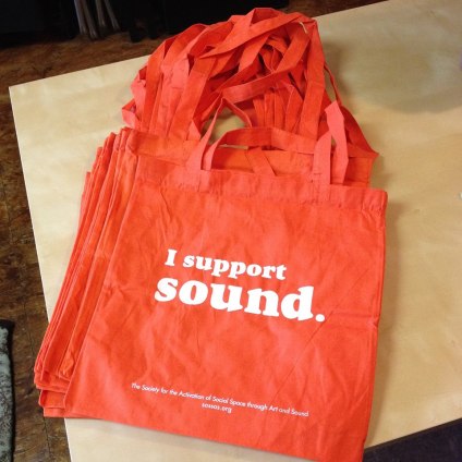 Our "I support sound." tote bags!